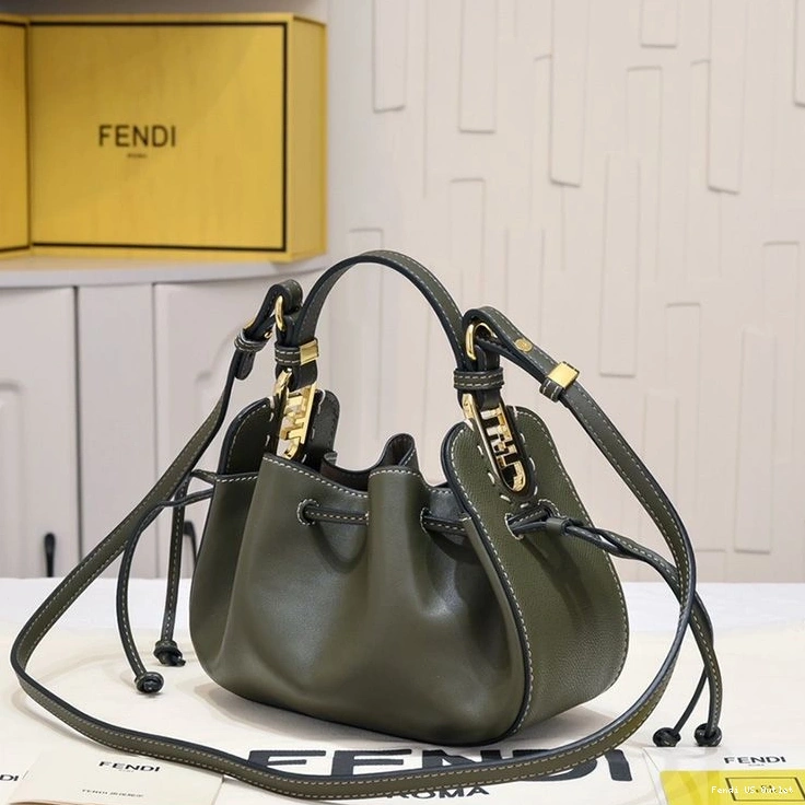Cheap HOT Green Bag Fendi Mini Pomodorino In Calf Bucket Leather 0717